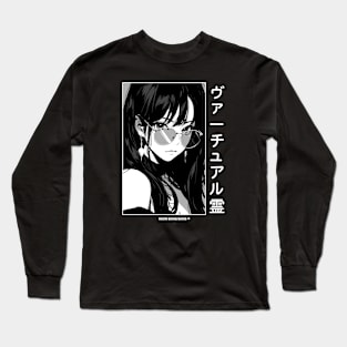 Stylish Japanese Girl Anime Black and White Manga Aesthetic Streetwear Long Sleeve T-Shirt